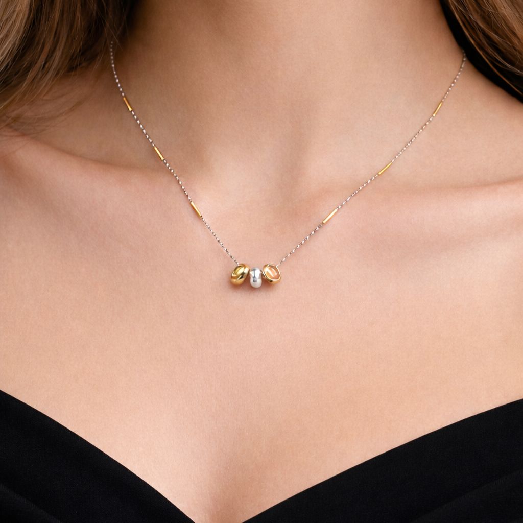 CADENA EN ORO BLANCO 18K CON TRES ANILLOS TRICOLOR