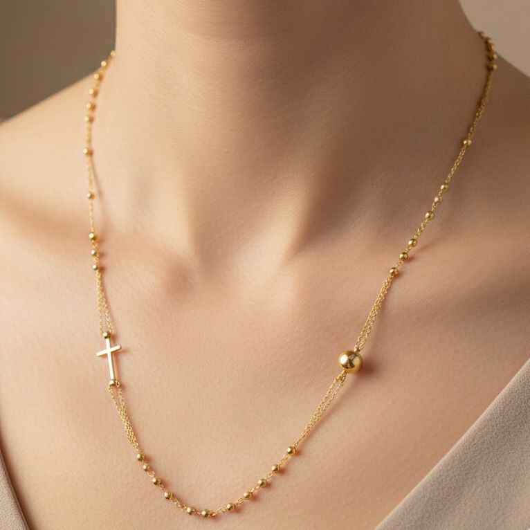 CADENA EN ORO 18K TIPO DENARIO CON CRUZ