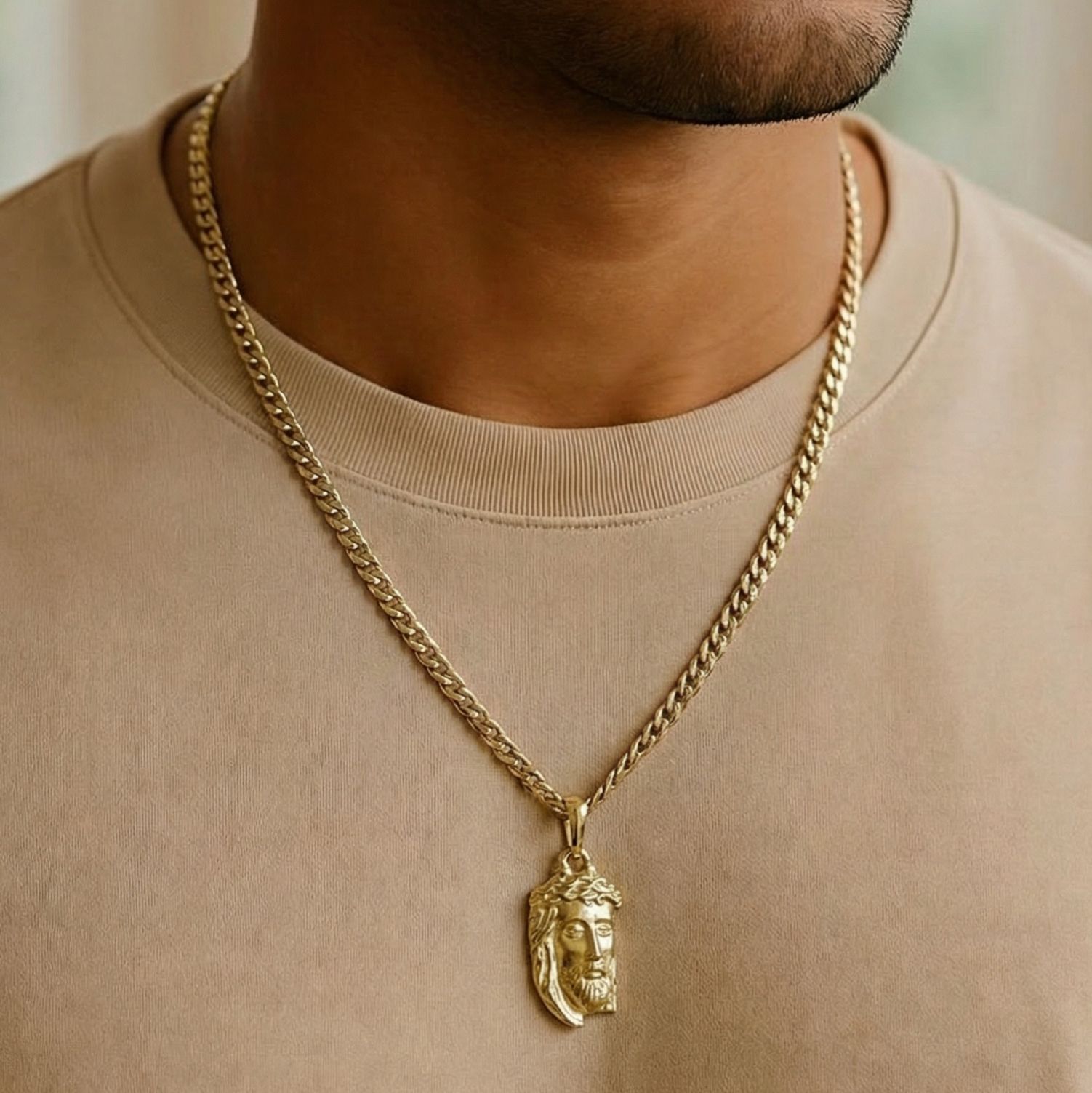 Combo cadena de oro 18K importada italiana con dije rostro de Jesús