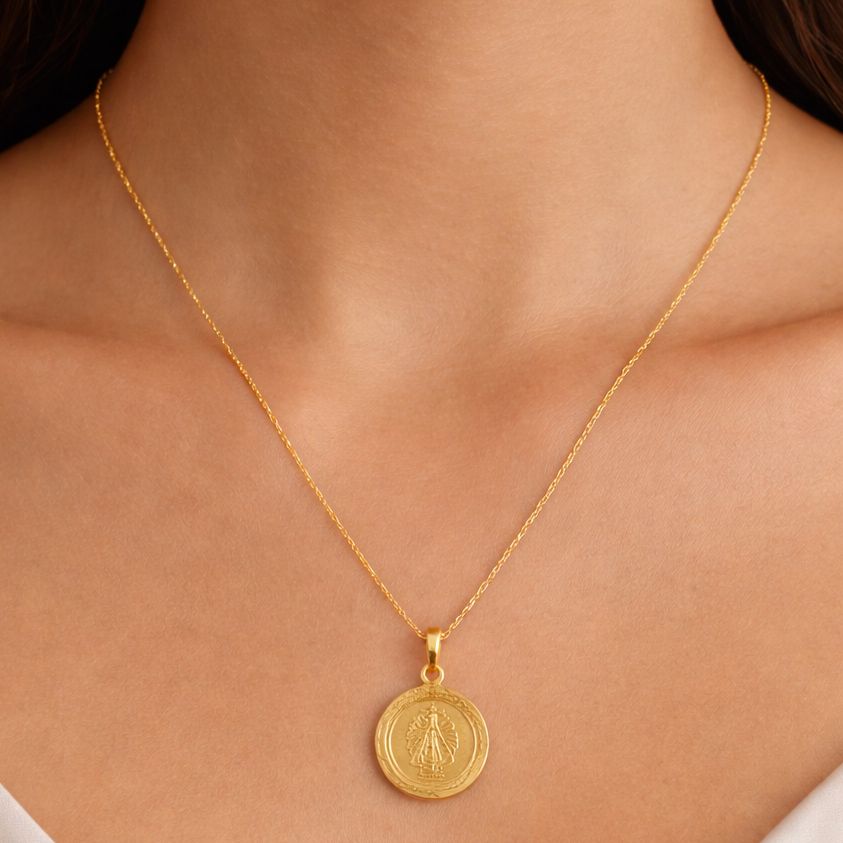 CONJUNTO CADENA DIJE VIRGEN DE LUJÁN EN ORO 18K