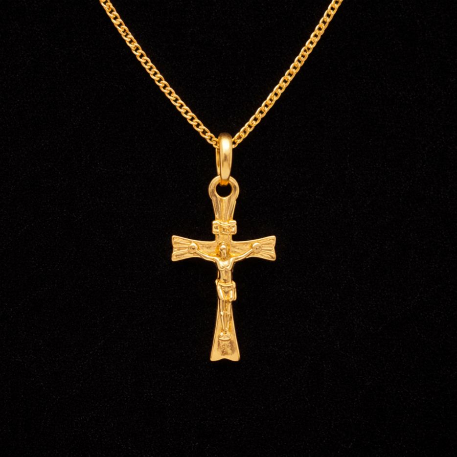 CONJUNTO EN ORO 18K C/ DIJE JESÚS CRUCIFICADO