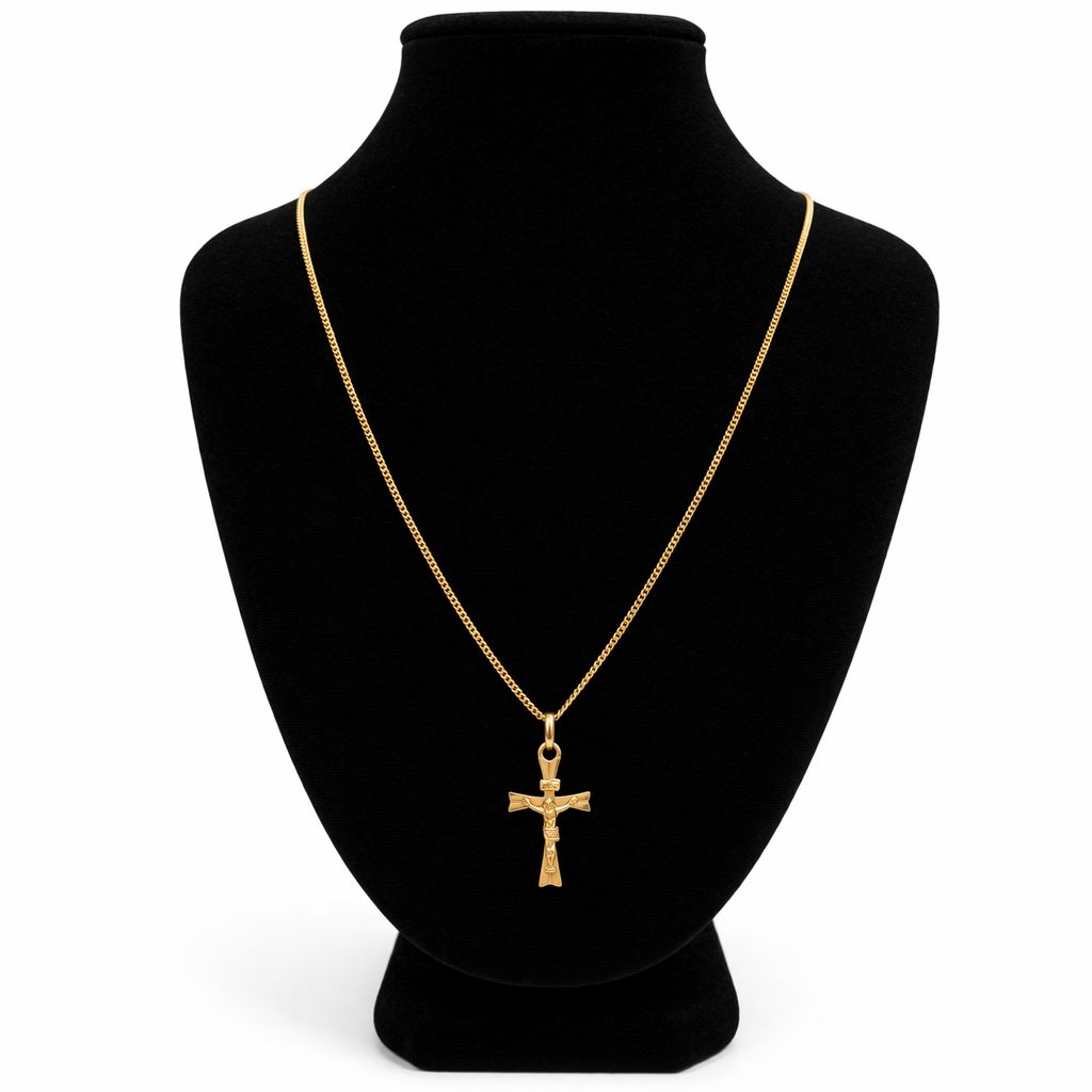 CONJUNTO EN ORO 18K C/ DIJE JESÚS CRUCIFICADO