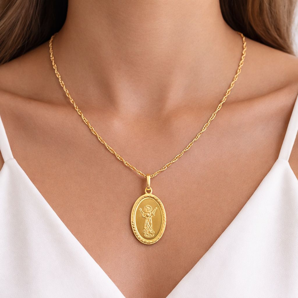 CONJUNTO EN ORO 18K C/ DIJE NIÑO JESÚS