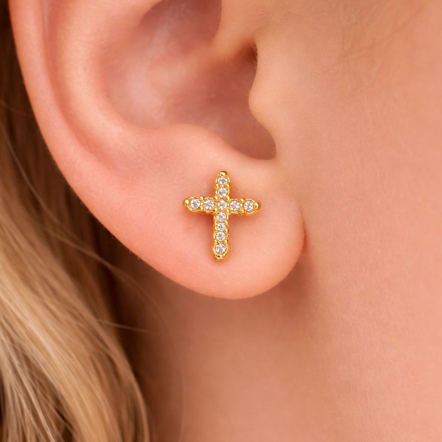 ARO DE ORO 18K C/ CIRCONES DISEÑO CRUZ