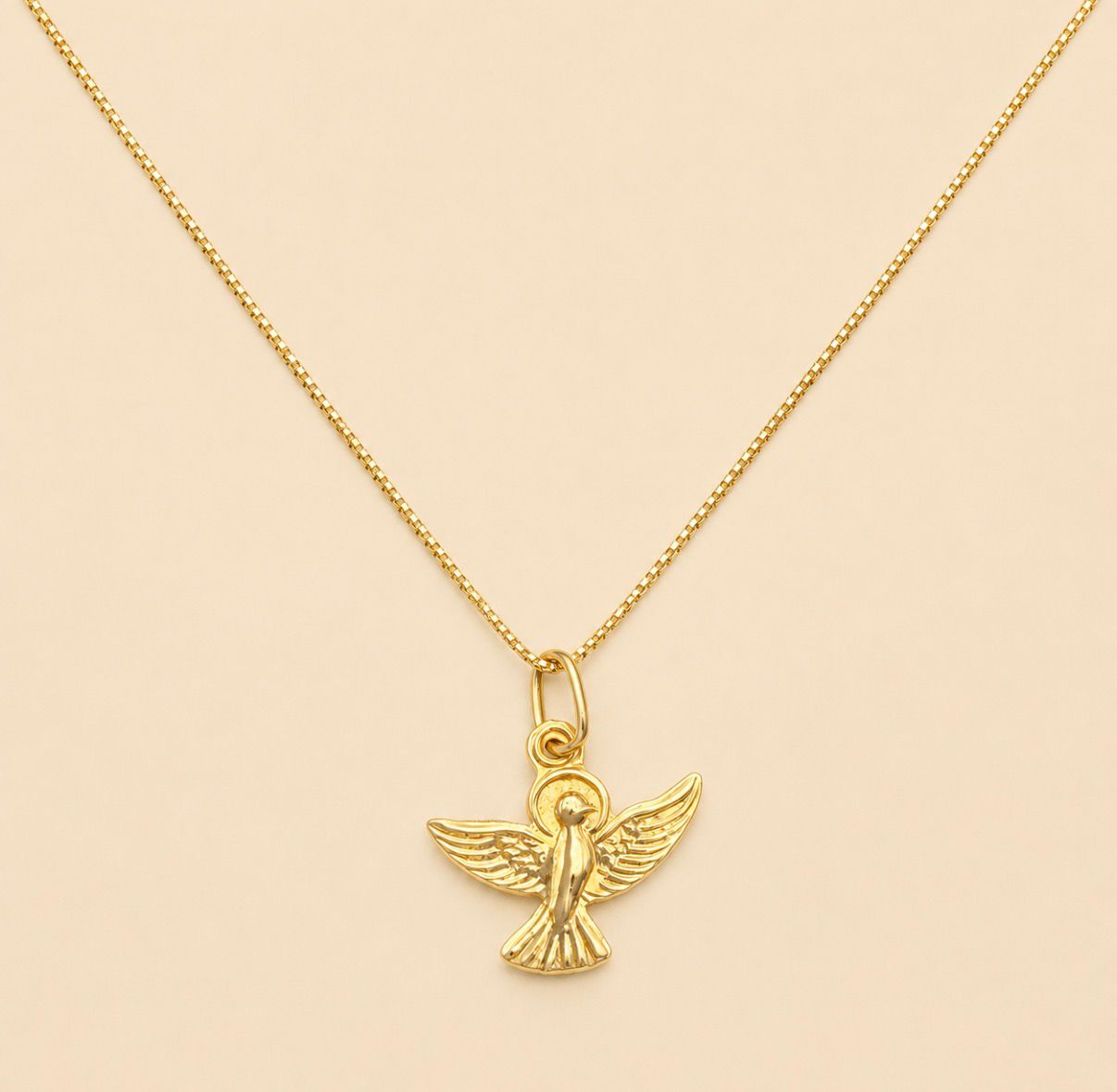 CONJUNTO CADENA VENECIANA CON DIJE ESPÍRITU SANTO DE ORO 18K