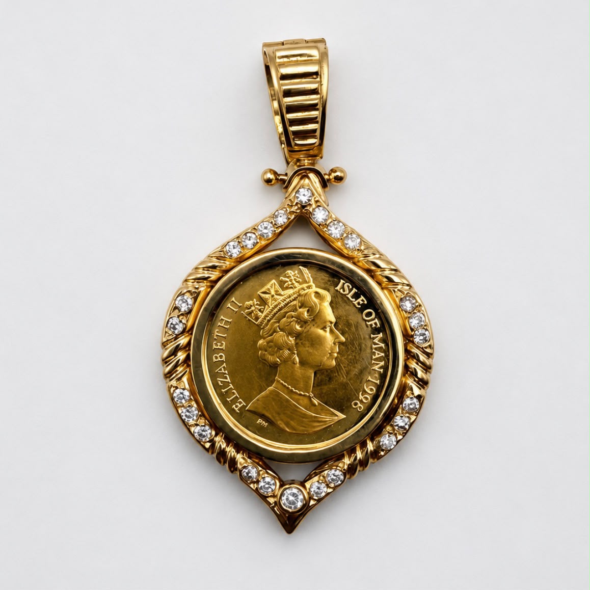 DIJE CON MONEDA DE ORO 24 K · ISLE OF MAN · ELIZABETH II