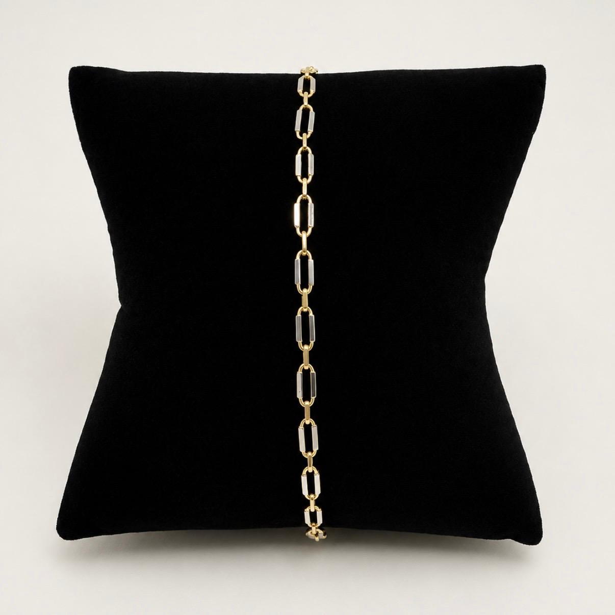 PULSERA DE ESLABONES RECTANGULARES BICOLOR EN ORO 18K