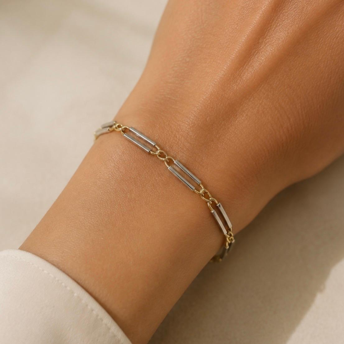 PULSERA BICOLOR DE ESLABONES ALARGADOS EN ORO 18K