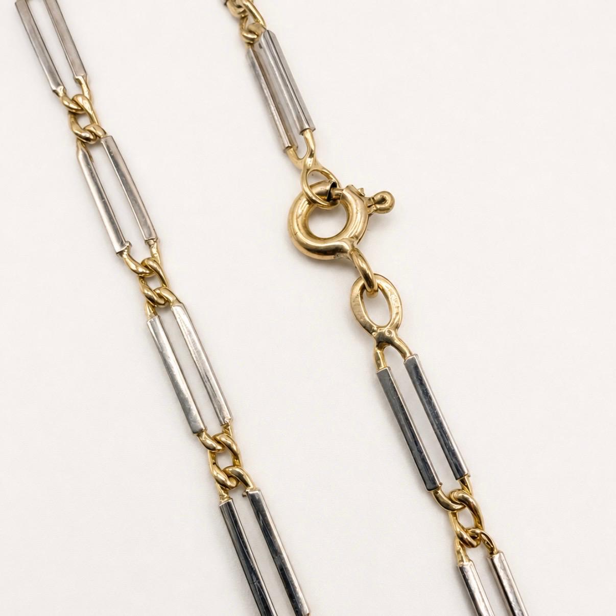 PULSERA DE ESLABONES RECTANGULARES BICOLOR EN ORO 18K