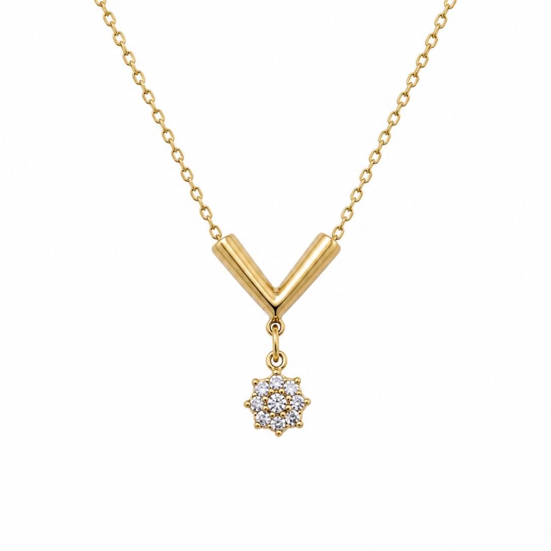 GARGANTILLA CON DIJE INTEGRADO Y CIRCONES EN ORO 18K
