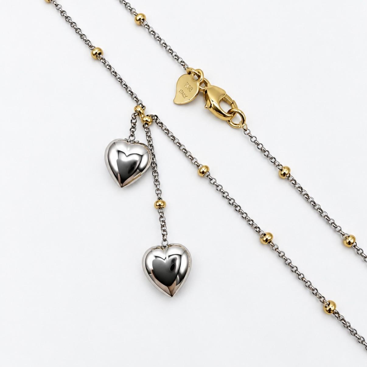 COLLAR ITALIANO DOS CORAZONES BICOLOR EN ORO 18K