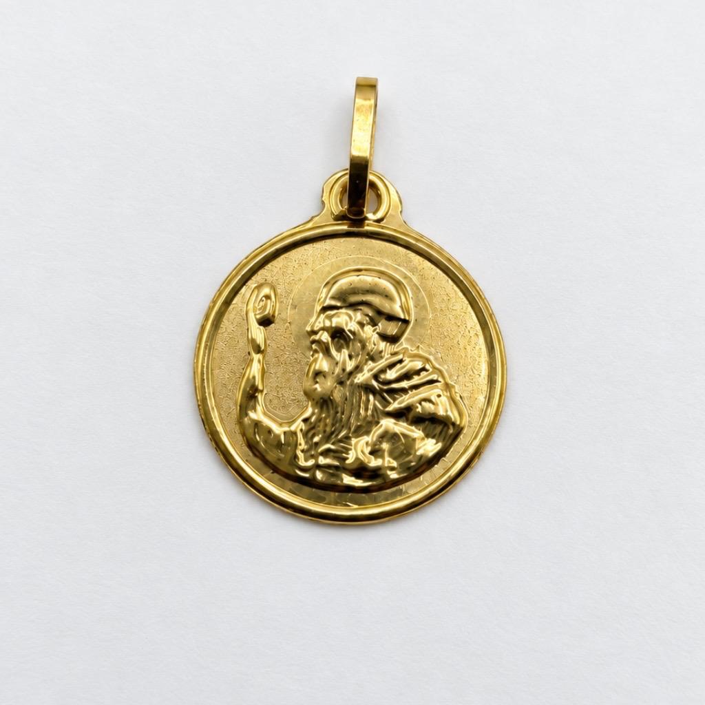 DIJE MEDALLA SAN BENITO DOBLE FAZ EN ORO 18K