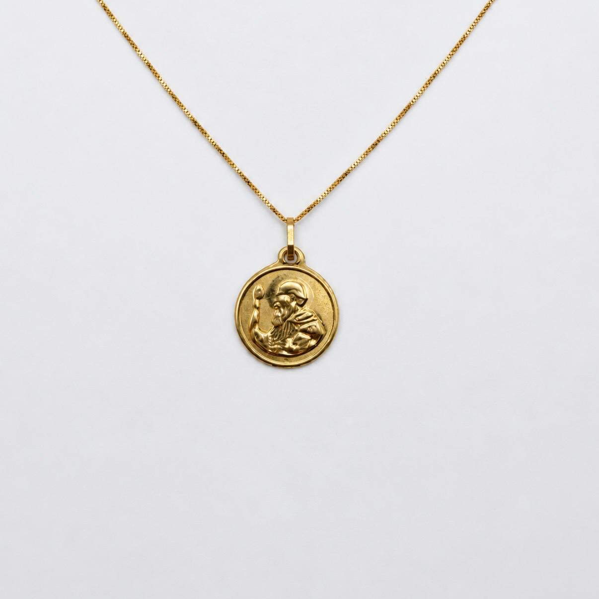 CONJUNTO SAN BENITO CON CADENA VENECIANA ITALIANA EN ORO 18K
