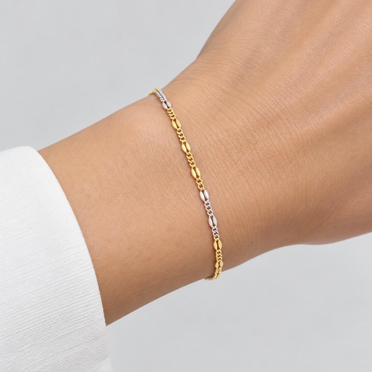 PULSERA BICOLOR DE ESLABONES COMBINADOS EN ORO 18K