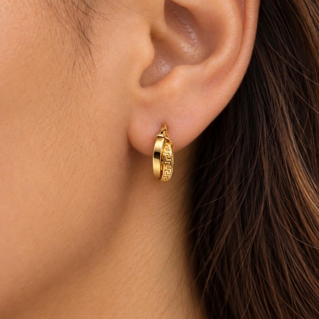 AROS ARGOLLA ENTRELAZADA CON GRECA EN ORO 18K