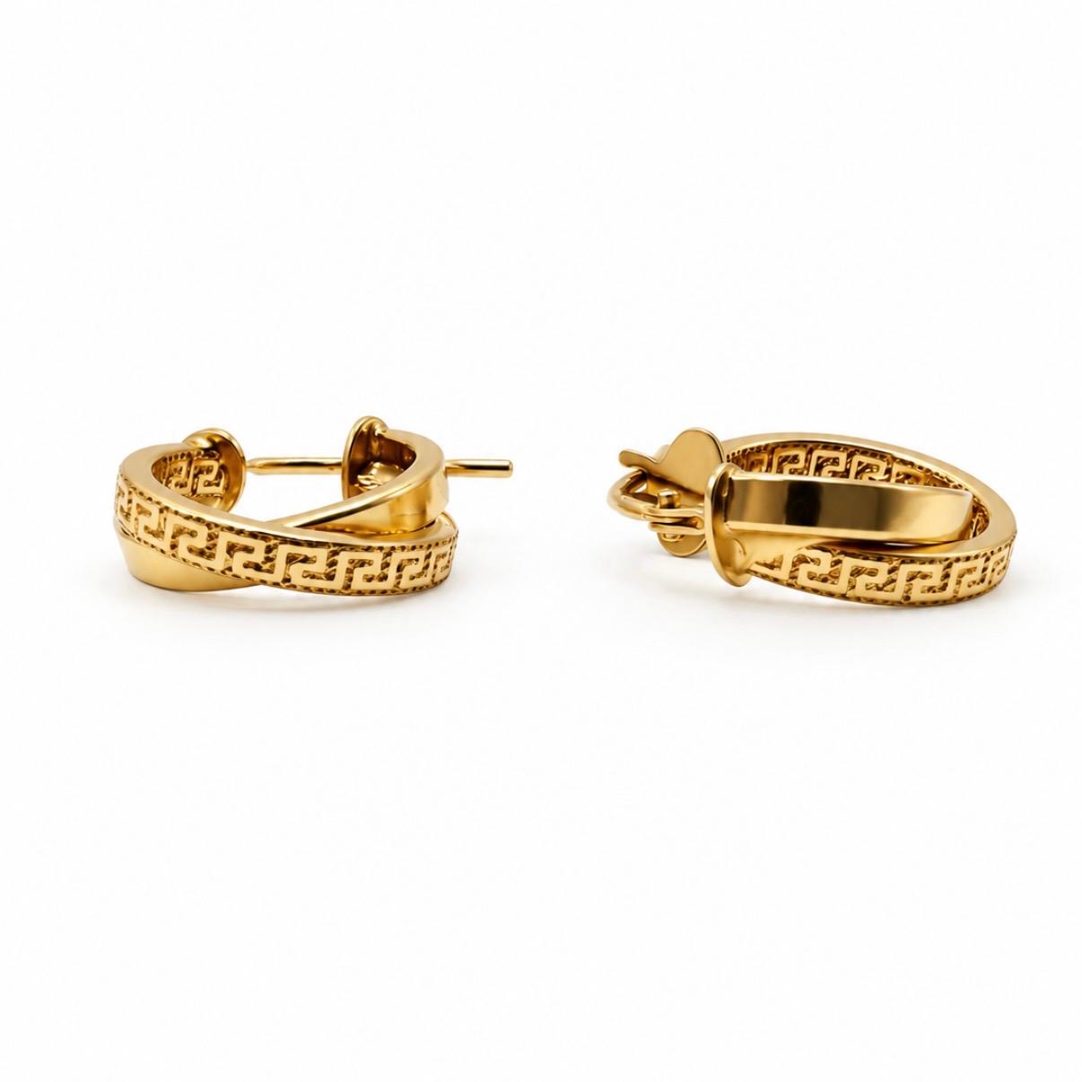 AROS ARGOLLA ENTRELAZADA CON GRECA EN ORO 18K