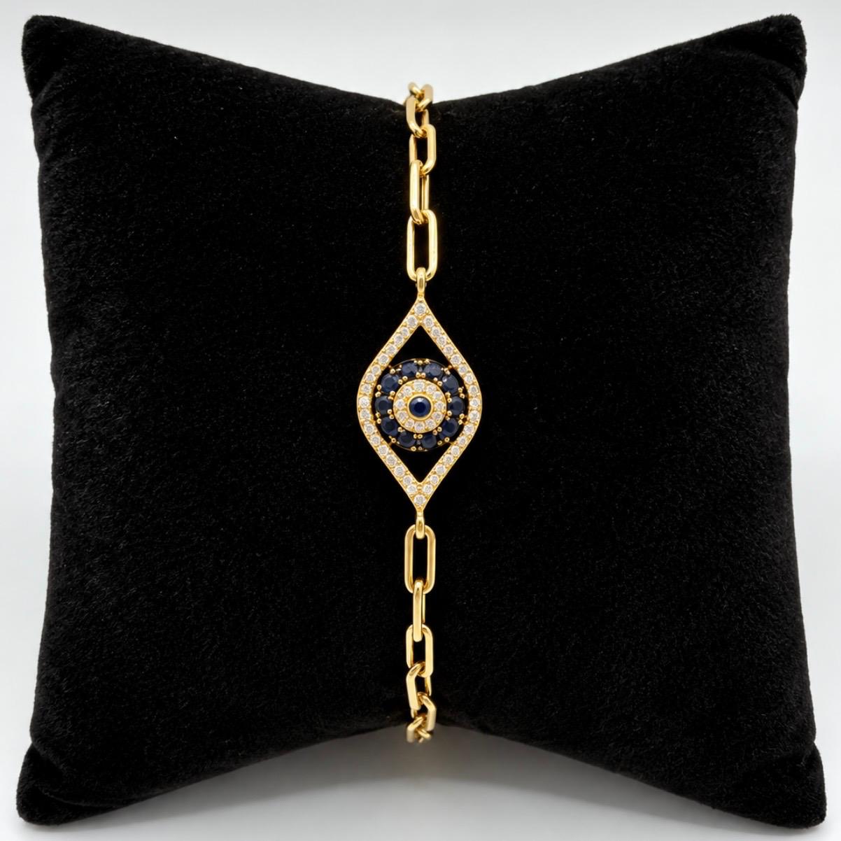 PULSERA OJO PROTECTOR EN ORO 14K CON ZAFIROS Y BRILLANTES