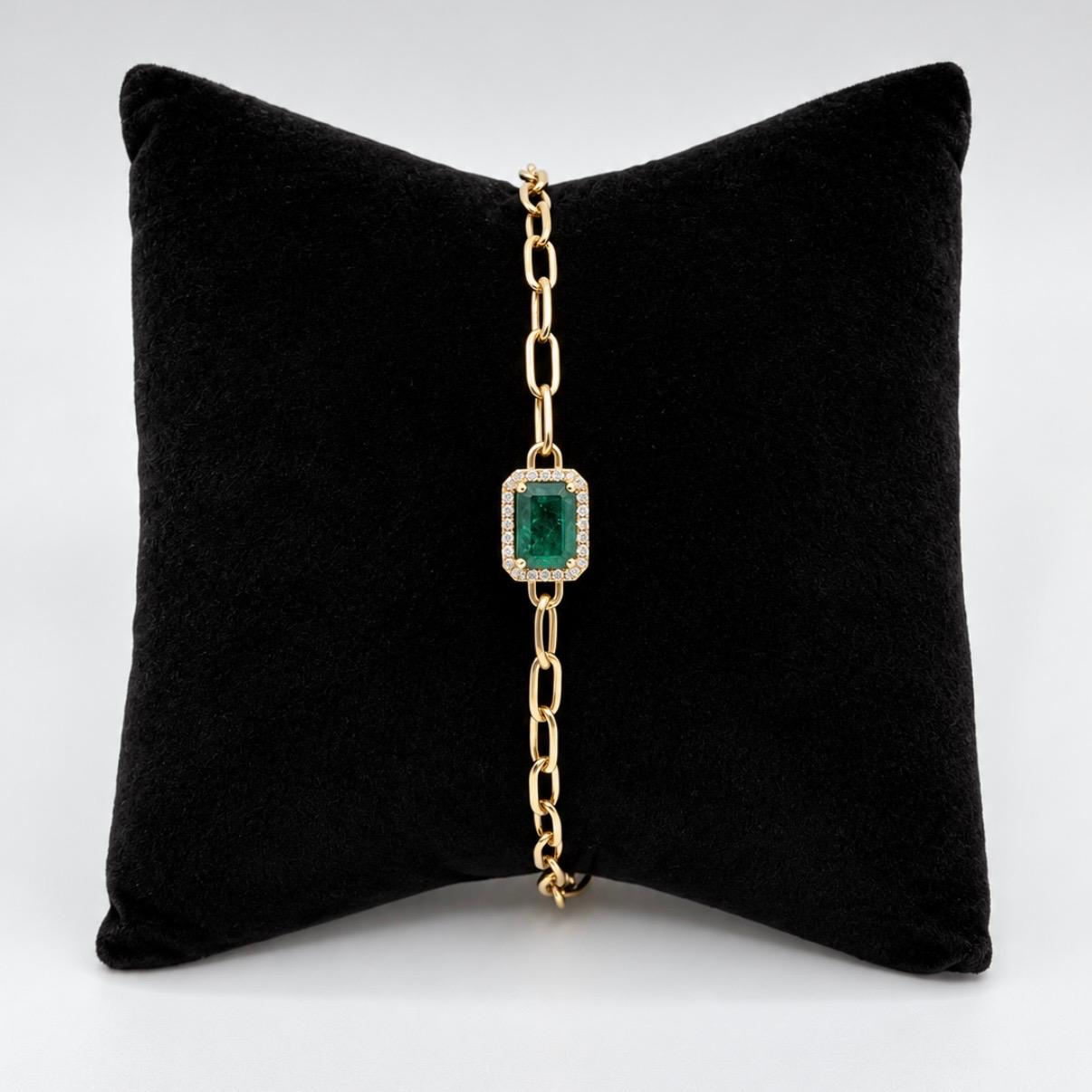 PULSERA ALEMANA EN ORO 14K CON ESMERALDA Y BRILLANTES