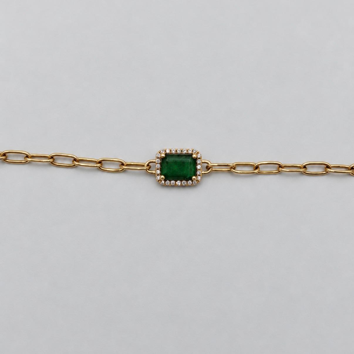 PULSERA ALEMANA EN ORO 14K CON ESMERALDA Y BRILLANTES