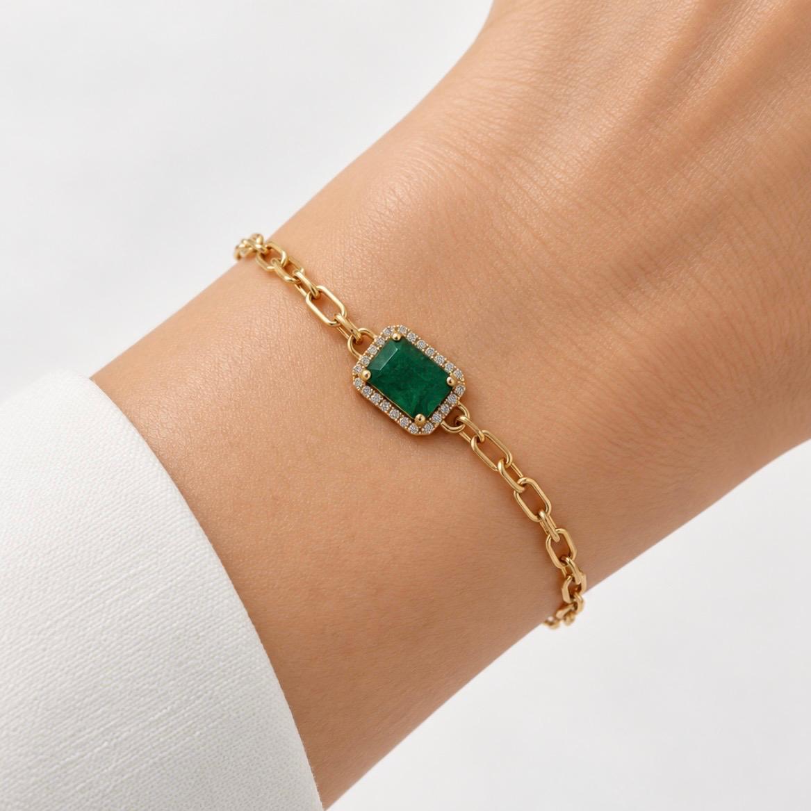 PULSERA ALEMANA EN ORO 14K CON ESMERALDA Y BRILLANTES