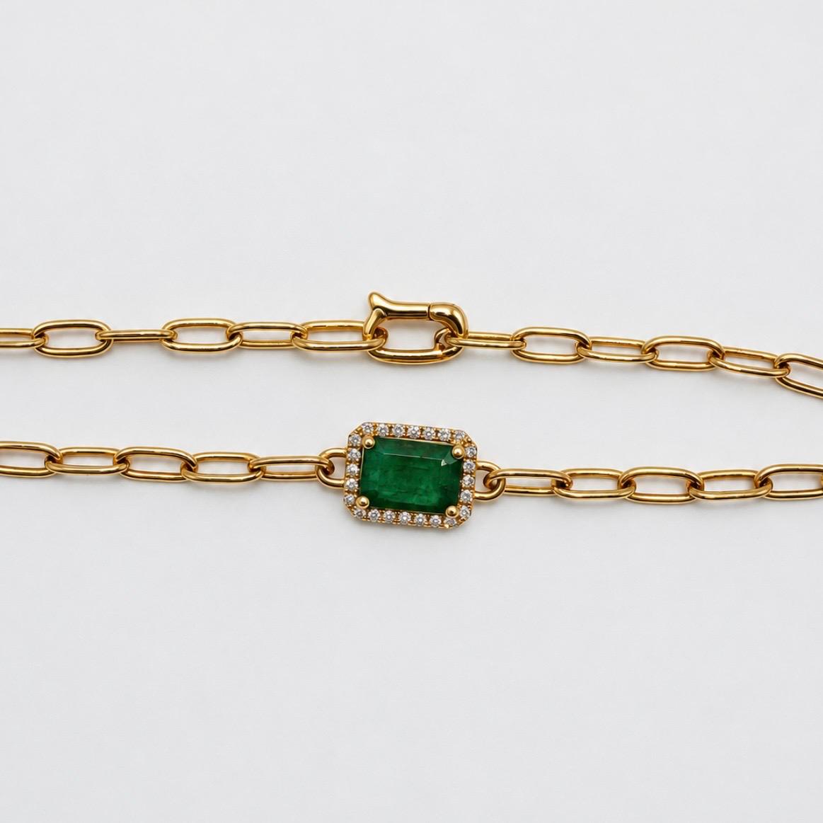 PULSERA ALEMANA EN ORO 14K CON ESMERALDA Y BRILLANTES
