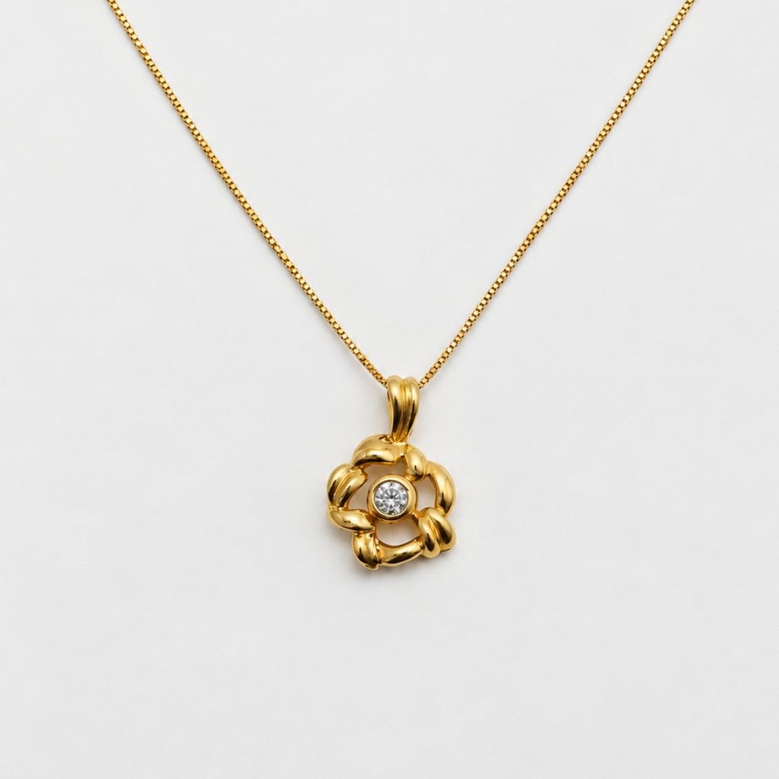 CONJUNTO FLOR CON CIRCÓN EN ORO 18K ITALIANO