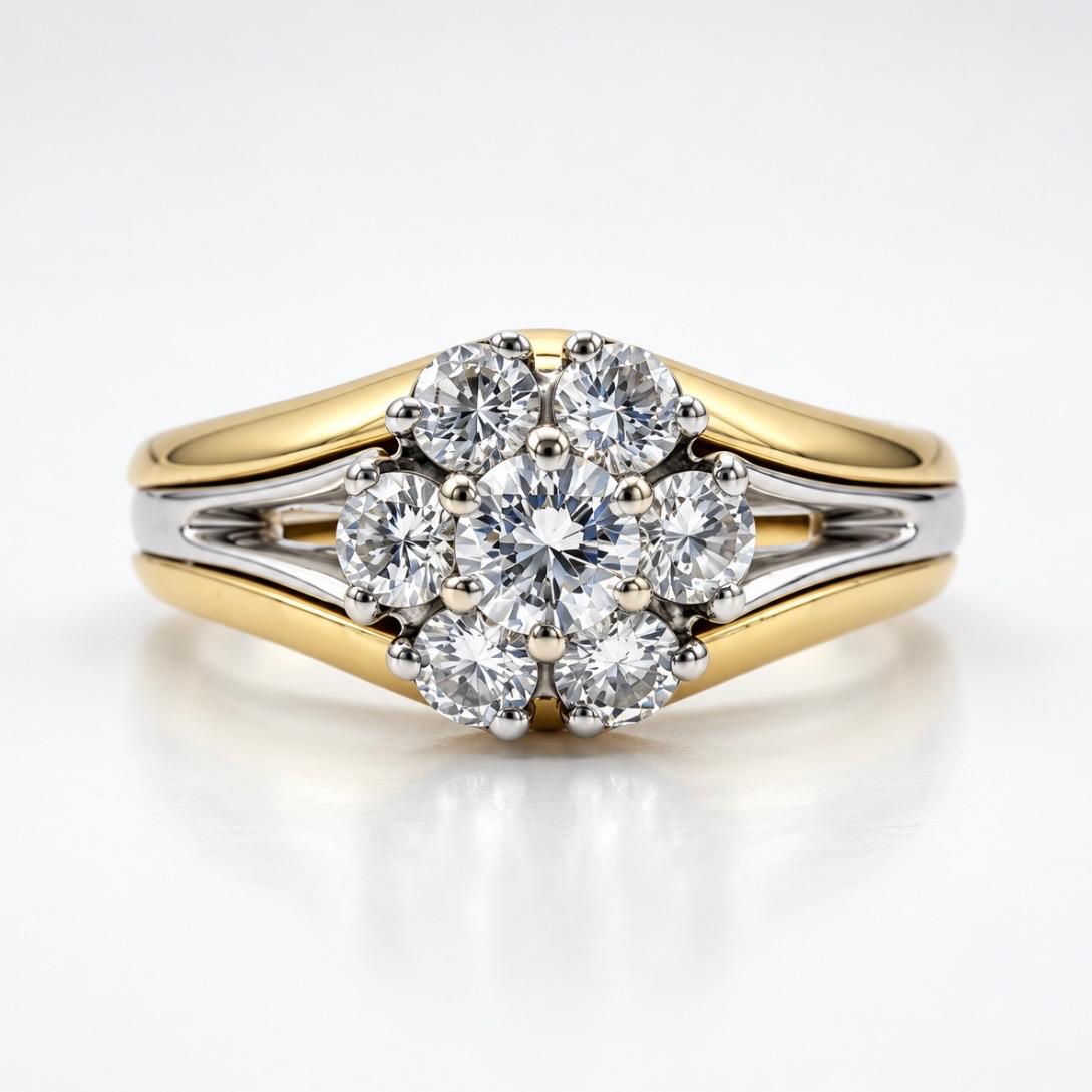 ANILLO ROSETA BICOLOR EN ORO 18K CON BRILLANTES NATURALES