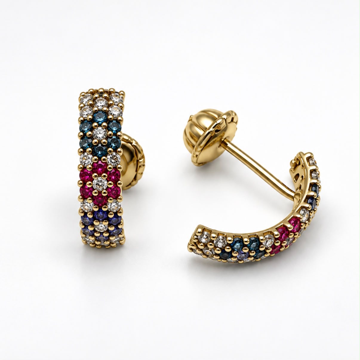 AROS CURVOS MULTICOLOR EN ORO 18K
